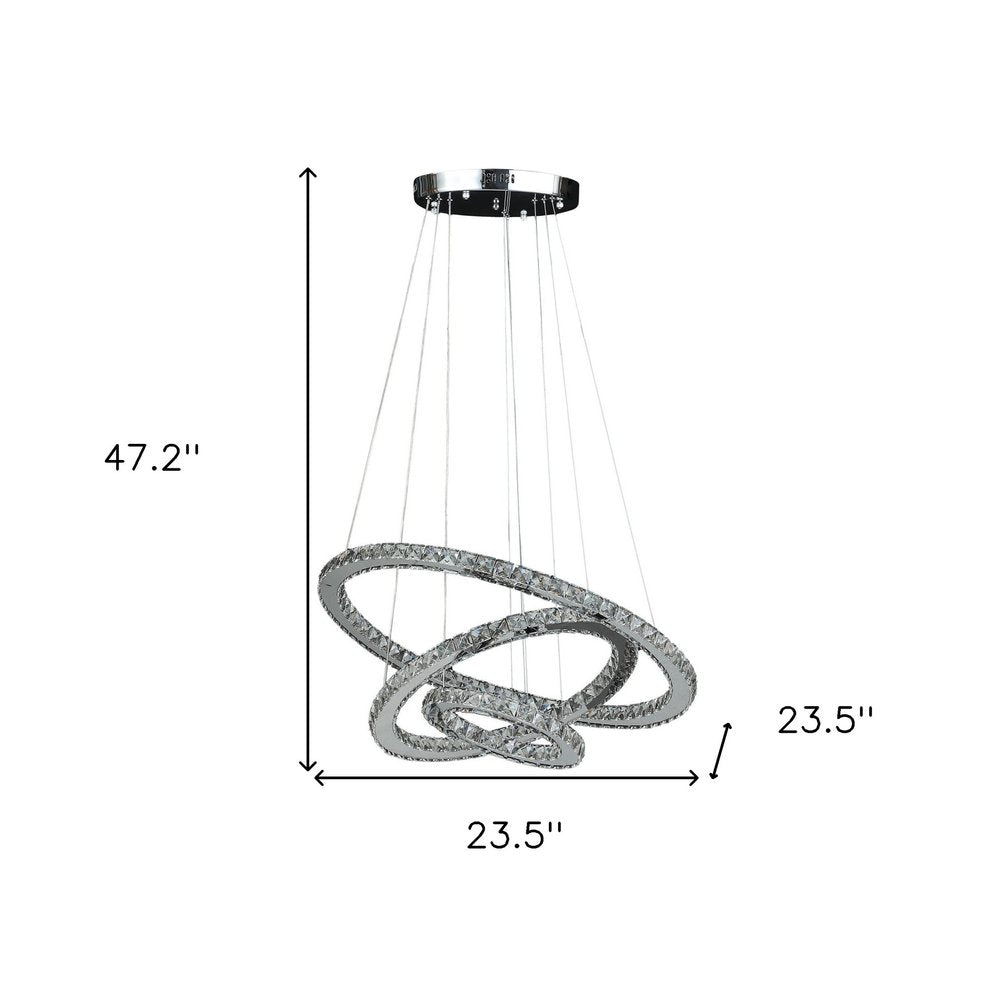 Silver Metal and Crystals LED Dimmable Chandelier HomeRoots