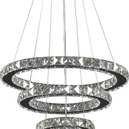 Silver Metal and Crystals LED Dimmable Chandelier