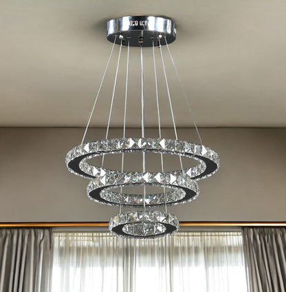 Silver Metal and Crystals LED Dimmable Chandelier