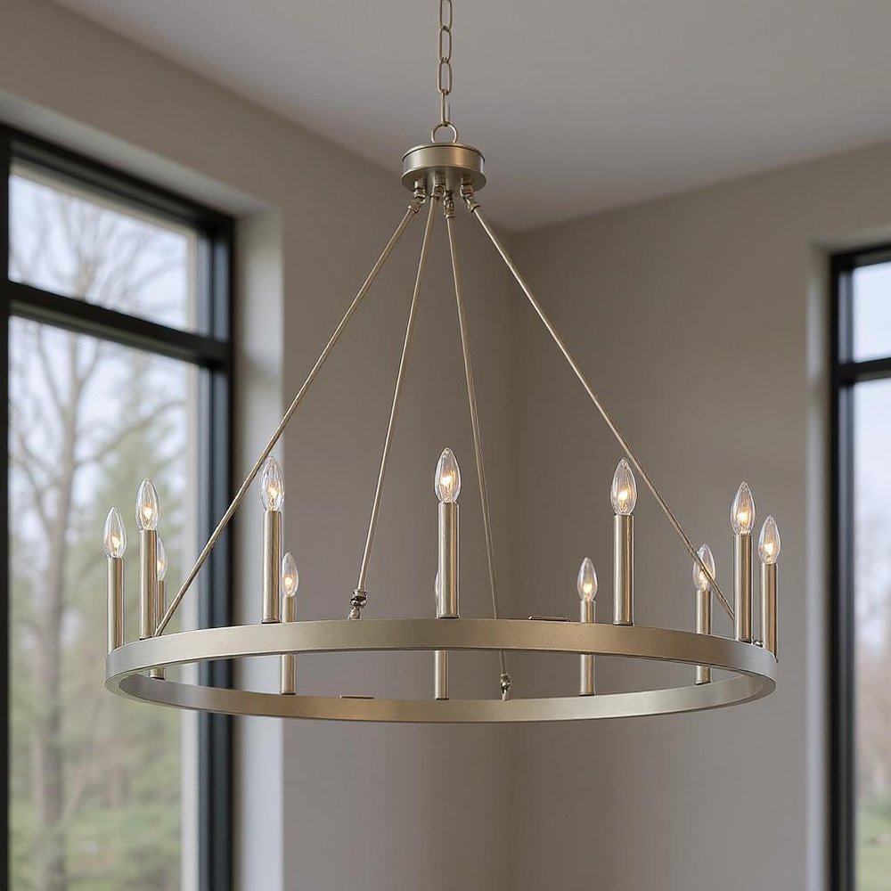 Silver Candle Style Twelve Light Metal Dimmable Chandelier — view 9