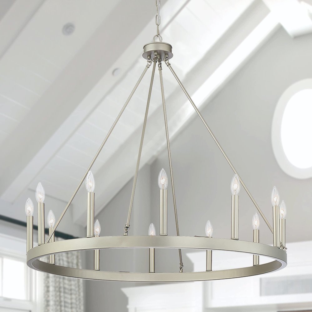 Silver Candle Style Twelve Light Metal Dimmable Chandelier — view 2