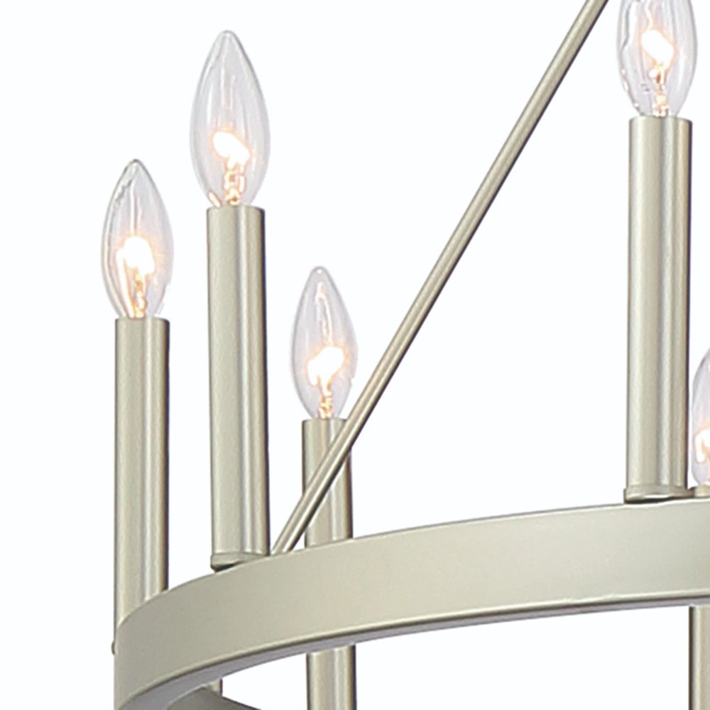 Silver Candle Style Twelve Light Metal Dimmable Chandelier — view 4