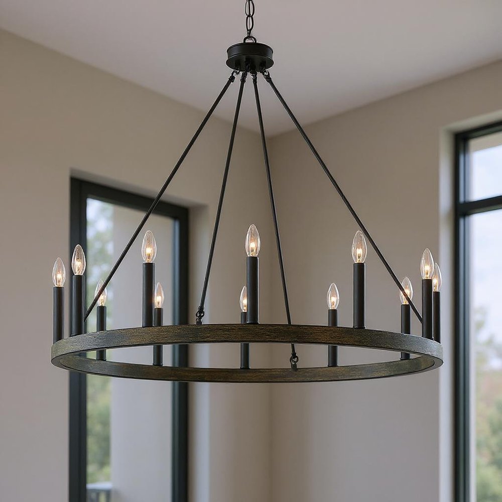 Black Candle Style Twelve Light Metal Dimmable Chandelier — view 7