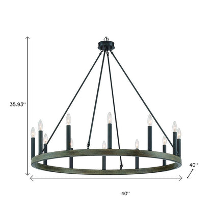 Black Candle Style Twelve Light Metal Dimmable Chandelier