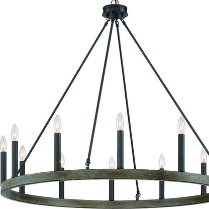 Black Candle Style Twelve Light Metal Dimmable Chandelier