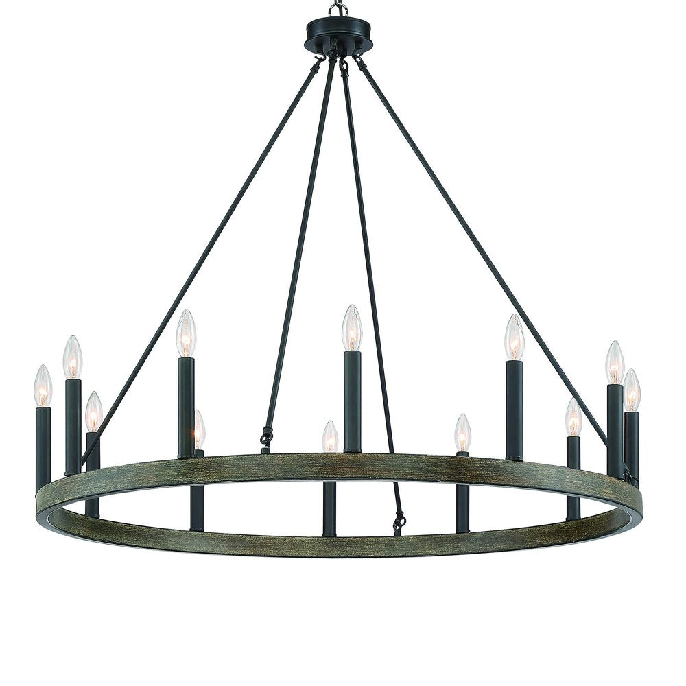 Black Candle Style Twelve Light Metal Dimmable Chandelier — view 1