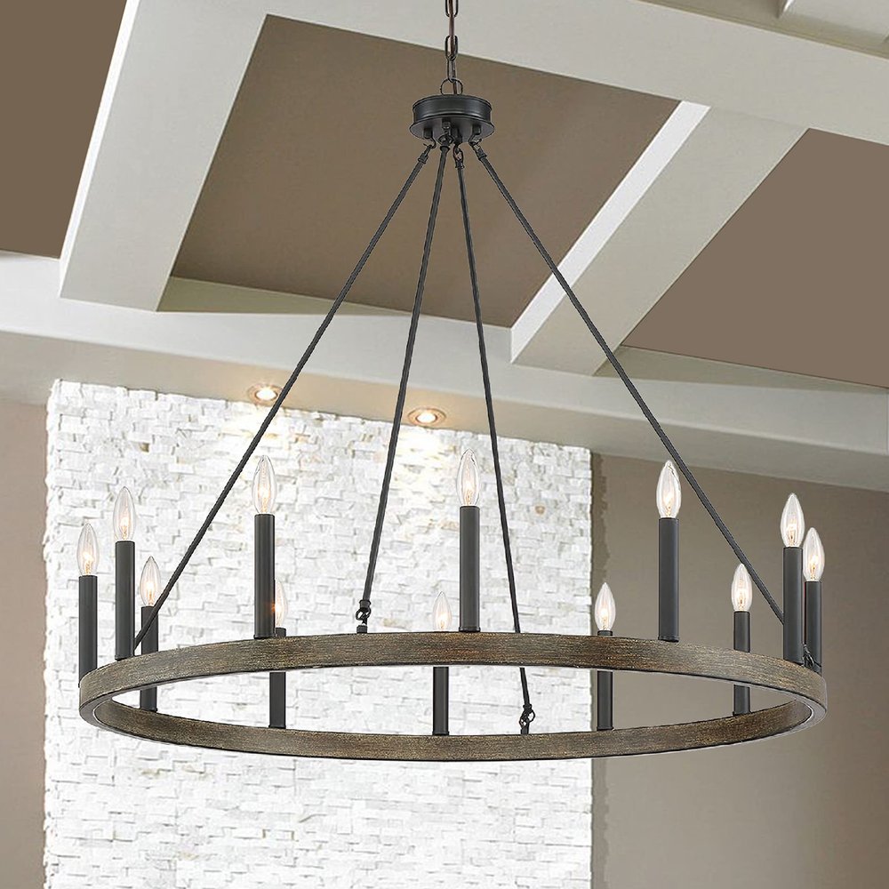 Black Candle Style Twelve Light Metal Dimmable Chandelier — view 2