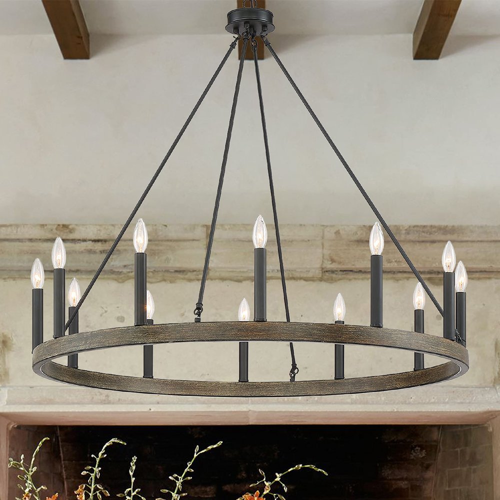 Black Candle Style Twelve Light Metal Dimmable Chandelier — view 3