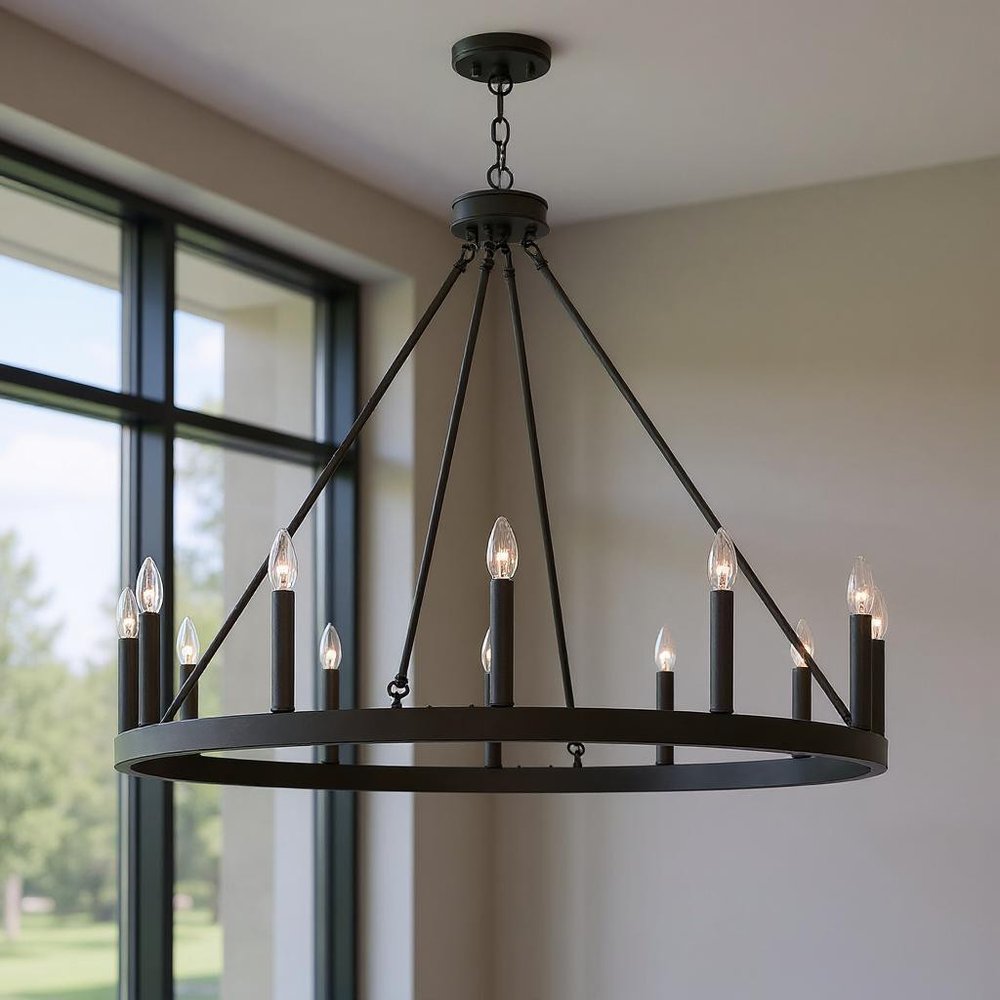 Bronze Candle Style Twelve Light Metal Dimmable Chandelier — view 7