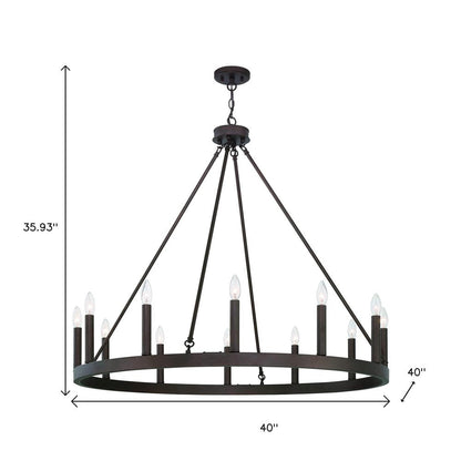 Bronze Candle Style Twelve Light Metal Dimmable Chandelier