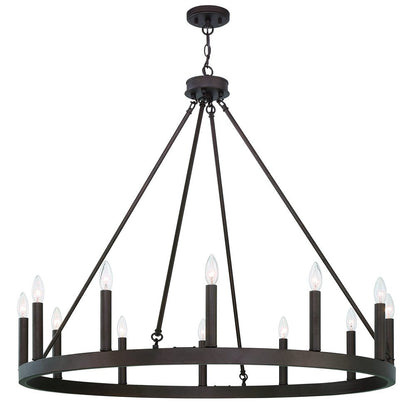 Bronze Candle Style Twelve Light Metal Dimmable Chandelier