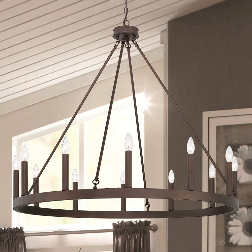 Bronze Candle Style Twelve Light Metal Dimmable Chandelier — view 2