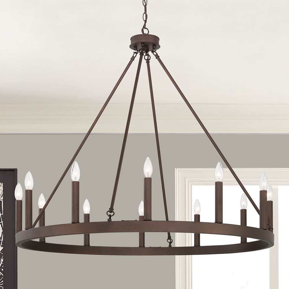 Bronze Candle Style Twelve Light Metal Dimmable Chandelier — view 3