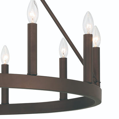 Bronze Candle Style Twelve Light Metal Dimmable Chandelier
