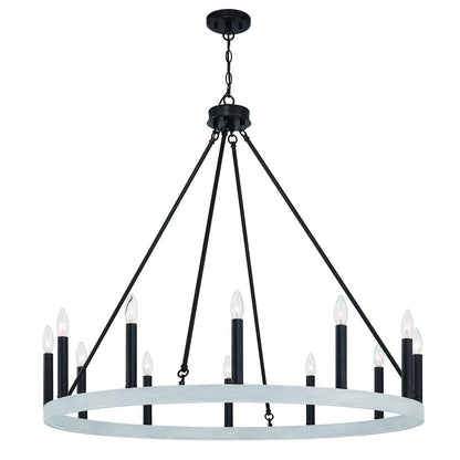 Black And White Candle Style Twelve Light Metal Dimmable Chandelier