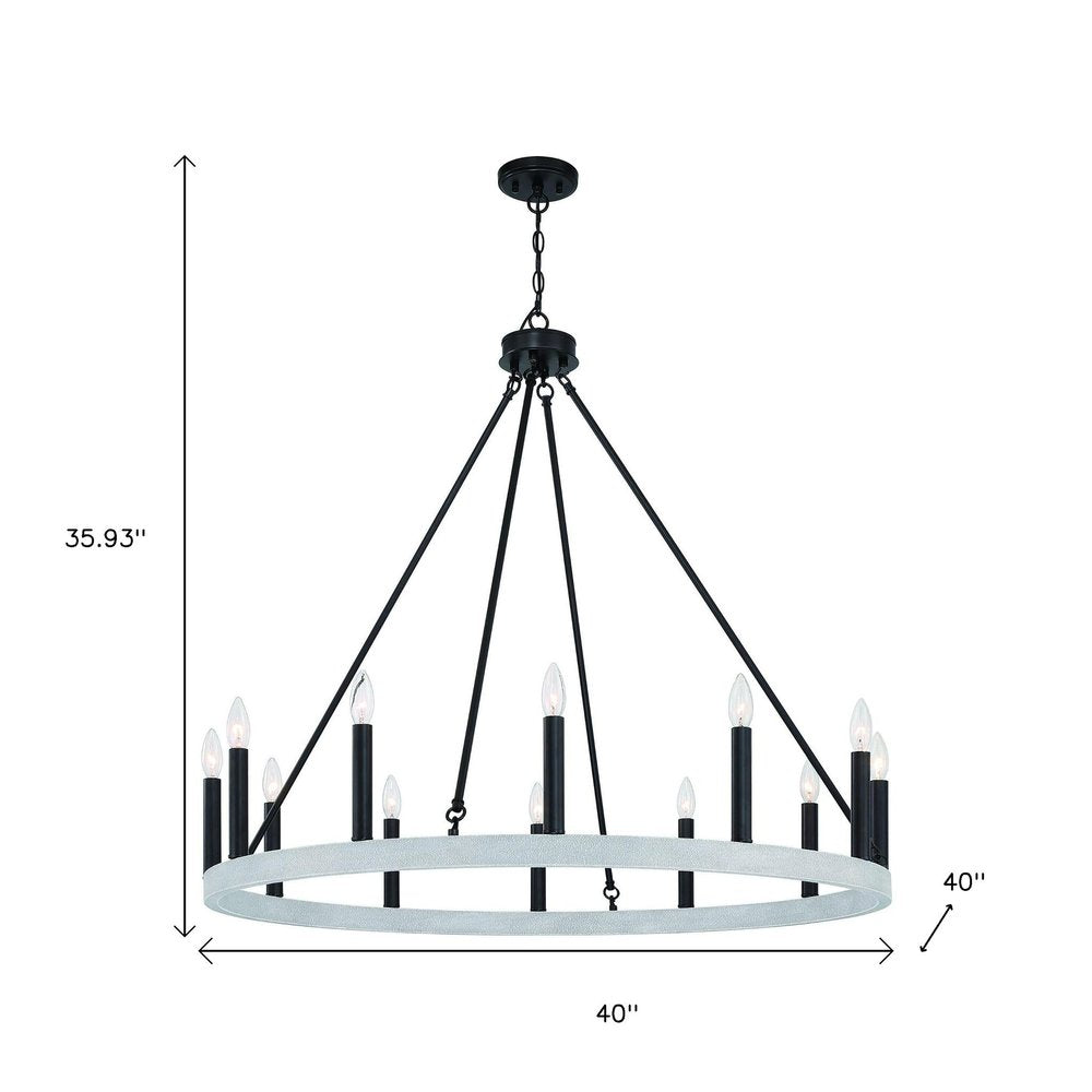 Black And White Candle Style Twelve Light Metal Dimmable Chandelier — view 9