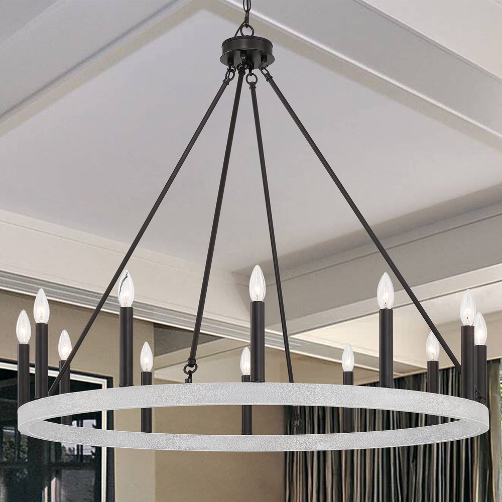 Black And White Candle Style Twelve Light Metal Dimmable Chandelier — view 1