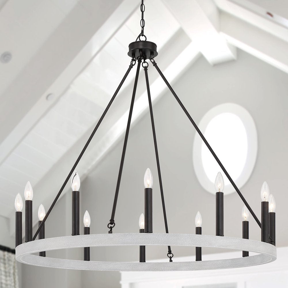 Black And White Candle Style Twelve Light Metal Dimmable Chandelier — view 2