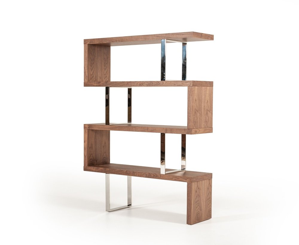 67" Walnut Manufactured Wood Four Tier Zig Zag Bookcase — view 1
