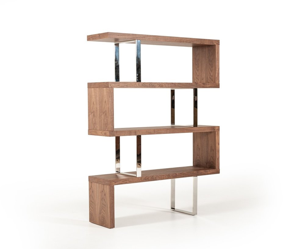 67" Walnut Manufactured Wood Four Tier Zig Zag Bookcase HomeRoots