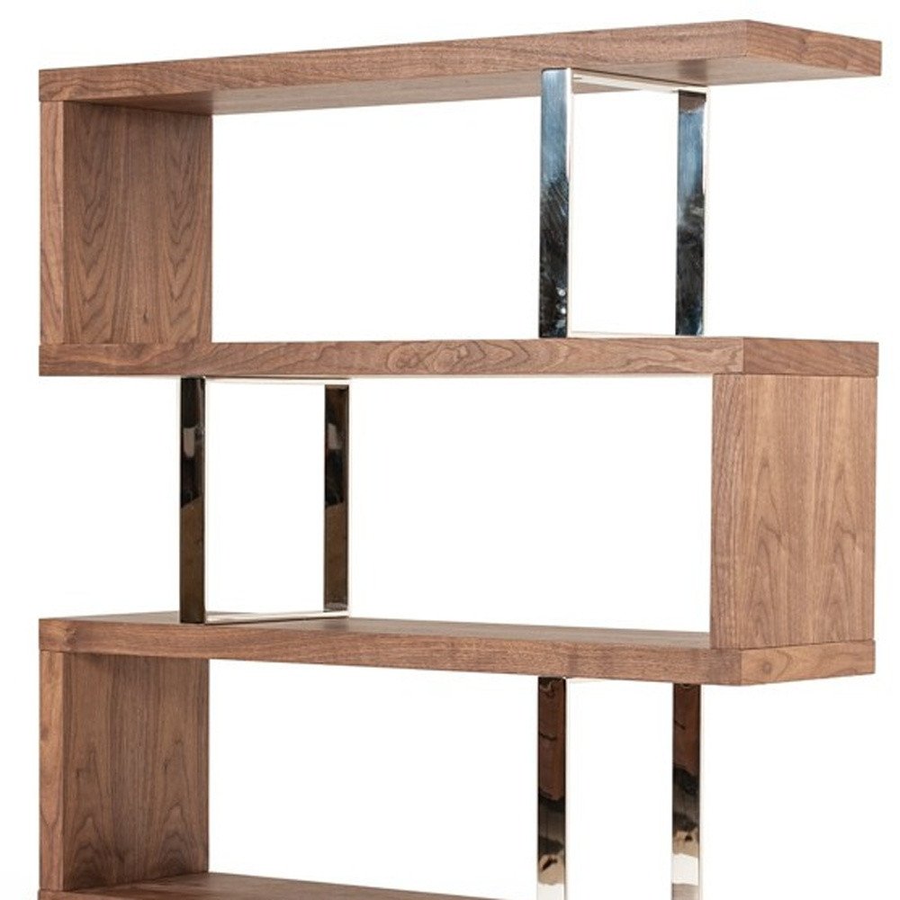 67" Walnut Manufactured Wood Four Tier Zig Zag Bookcase HomeRoots