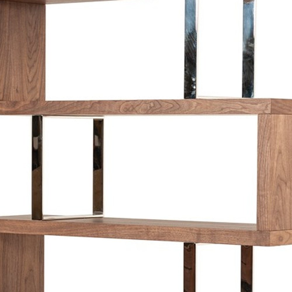 67" Walnut Manufactured Wood Four Tier Zig Zag Bookcase HomeRoots