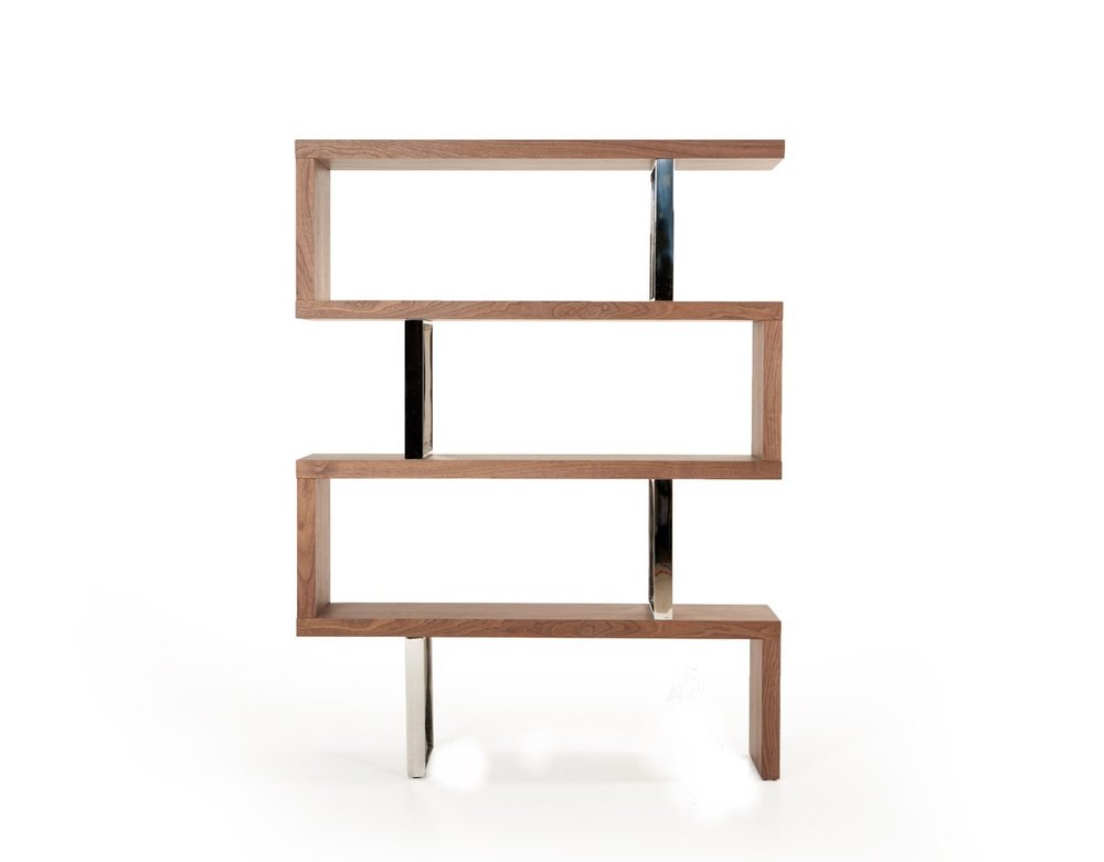 67" Walnut Manufactured Wood Four Tier Zig Zag Bookcase — view 5