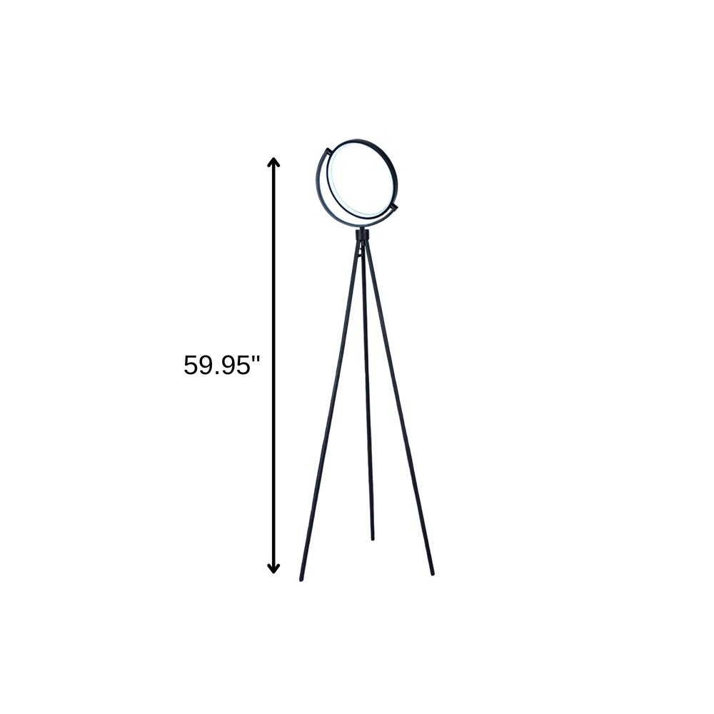 60" Black LED Tripod Floor Lamp With Black Metal Novelty Shade HomeRoots