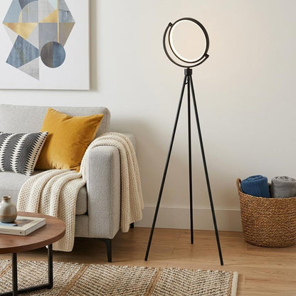 60" Black LED Tripod Floor Lamp With Black Metal Novelty Shade HomeRoots