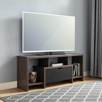 47" Walnut Oak And Black Manufactured Wood Cabinet Enclosed Storage TV Stand - FurniFindUSA