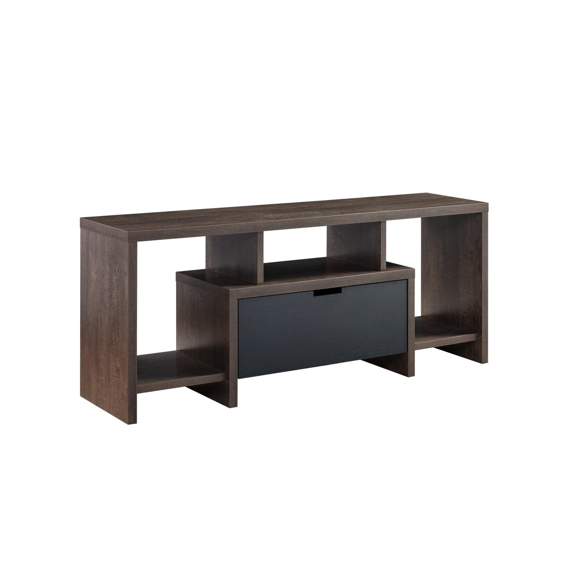 47" Walnut Oak And Black Manufactured Wood Cabinet Enclosed Storage TV Stand - FurniFindUSA