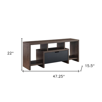 47" Walnut Oak And Black Manufactured Wood Cabinet Enclosed Storage TV Stand - FurniFindUSA