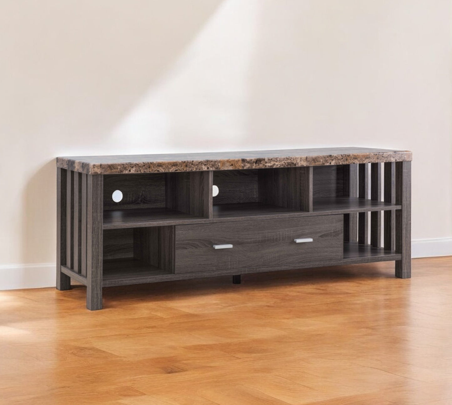 60" Gray Enclosed Storage TV Stand