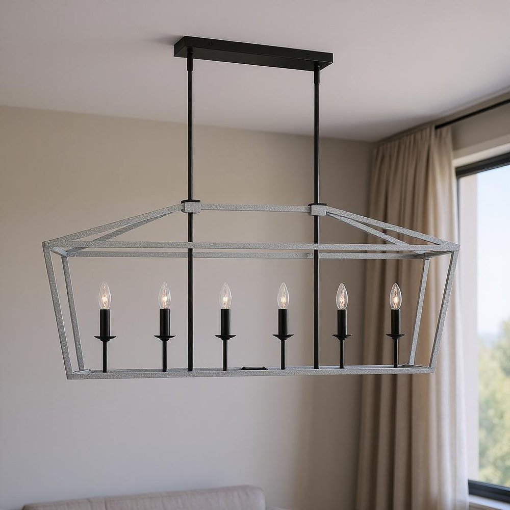 Black And White Candle Style Six Light Metal Dimmable Chandelier — view 5