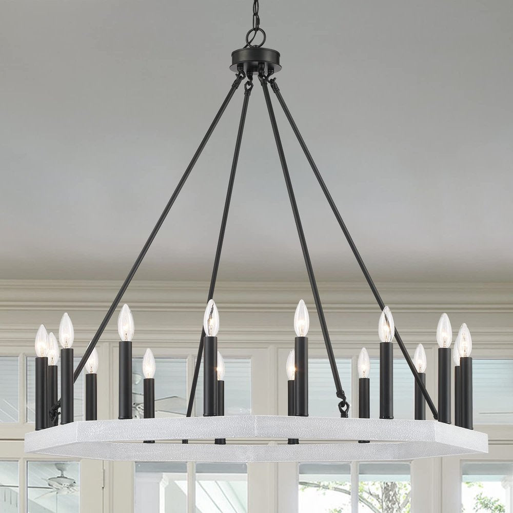 Black And White Candle Style Multi Light Metal Dimmable Chandelier — view 2