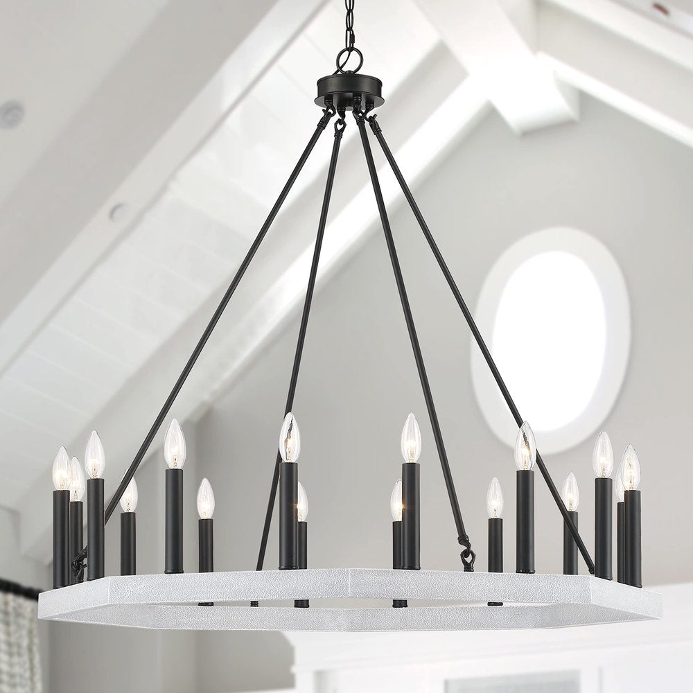 Black And White Candle Style Multi Light Metal Dimmable Chandelier — view 3