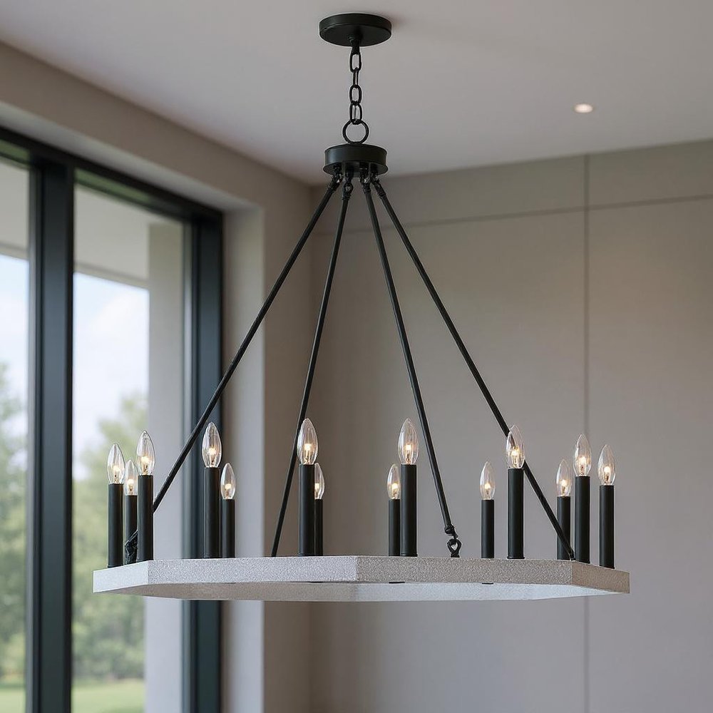 Black And White Candle Style Multi Light Metal Dimmable Chandelier — view 7