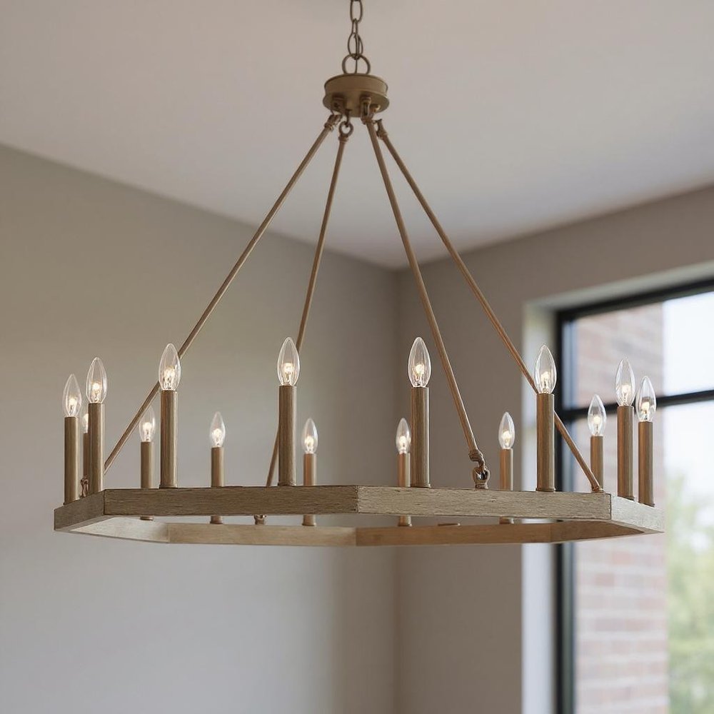 Brass Candle Style Multi Light Metal Dimmable Flush Chandelier — view 8