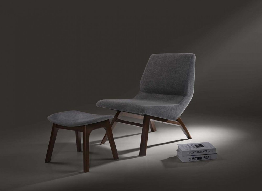 22" Gray And Brown Upholstered Lounge Chair With Ottoman HomeRoots