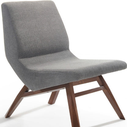 22" Grey And Walnut Solid Color Lounge Chair With Ottoman