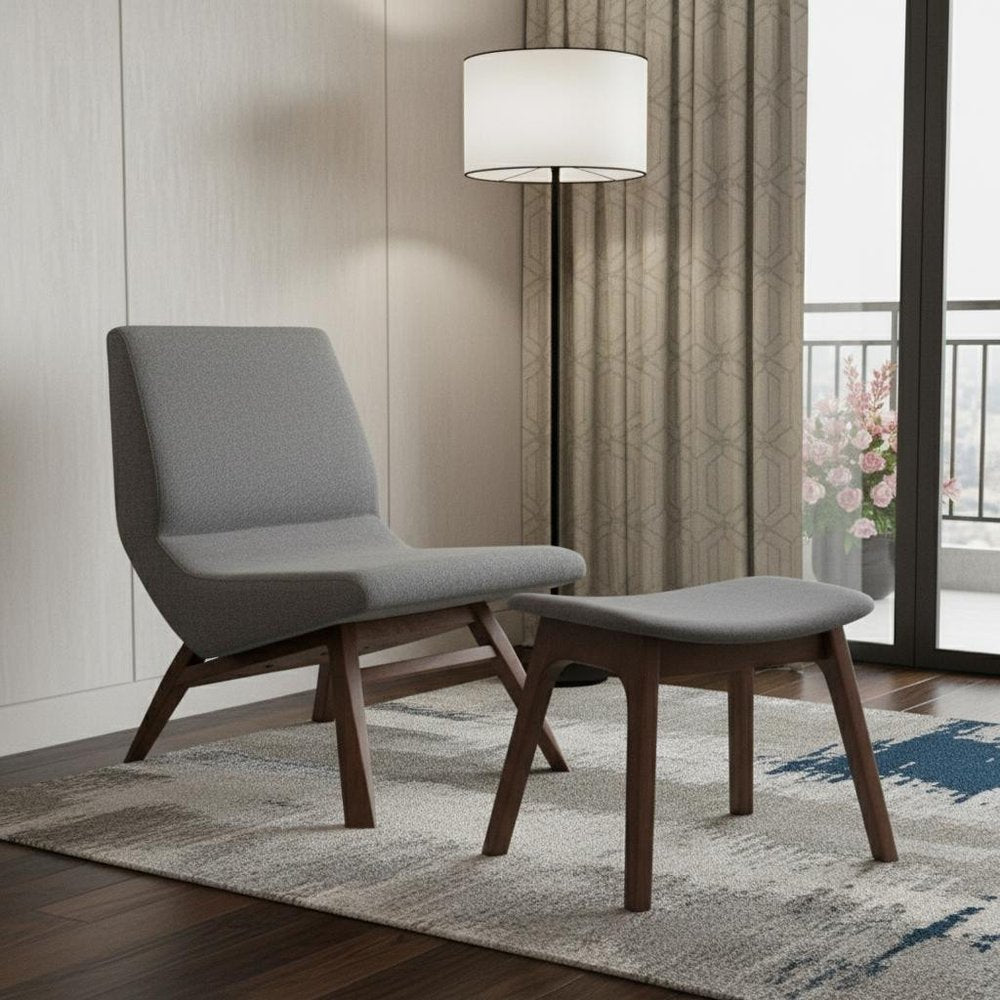 22" Gray And Brown Upholstered Lounge Chair With Ottoman HomeRoots
