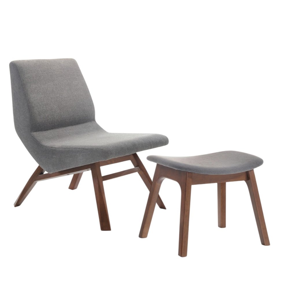 22" Gray And Brown Upholstered Lounge Chair With Ottoman HomeRoots