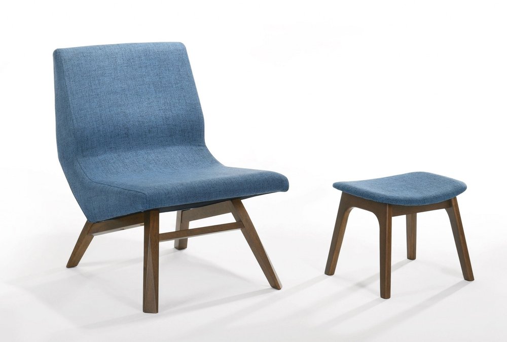 22" Blue And Brown Upholstered Lounge Chair With Ottoman HomeRoots