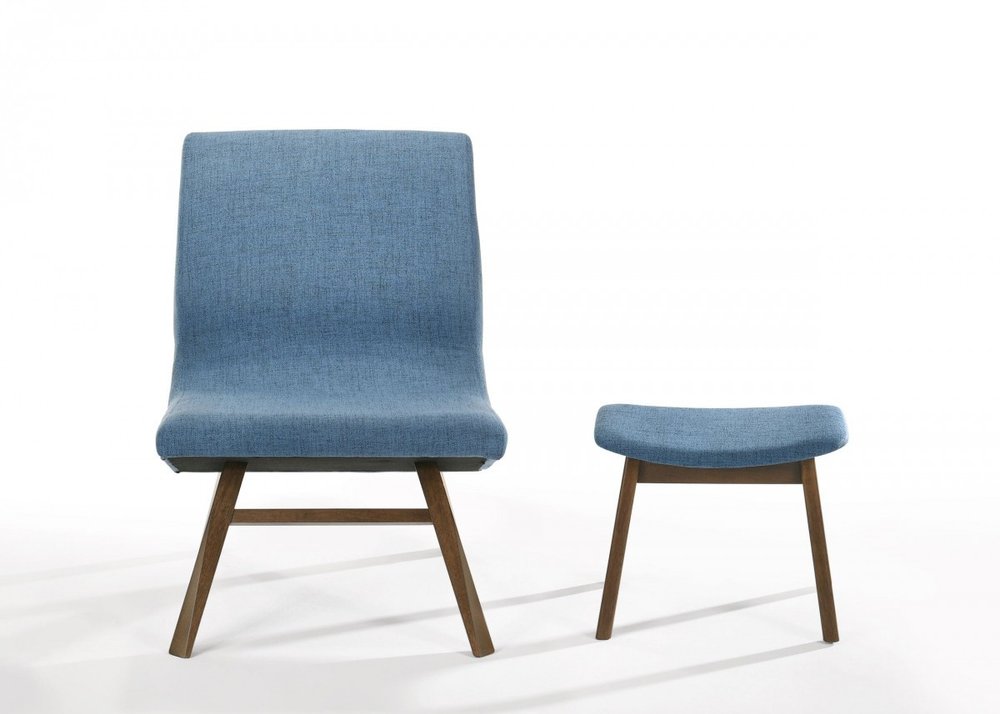 22" Blue And Brown Upholstered Lounge Chair With Ottoman HomeRoots