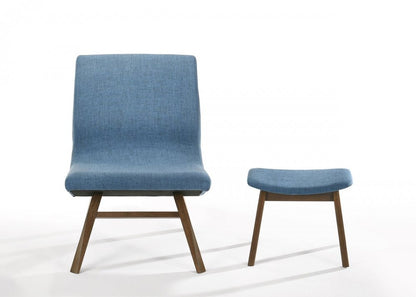 22" Blue And Brown Upholstered Lounge Chair With Ottoman HomeRoots