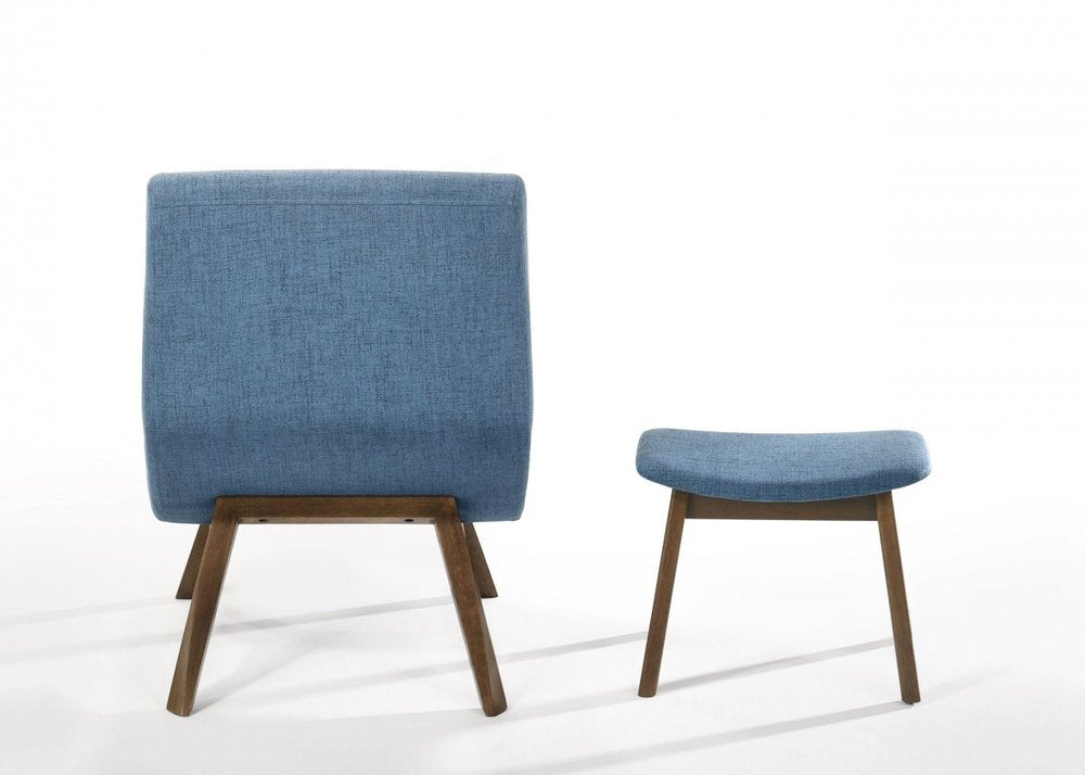 22" Blue And Brown Upholstered Lounge Chair With Ottoman HomeRoots