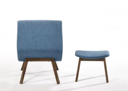 22" Blue And Brown Upholstered Lounge Chair With Ottoman HomeRoots