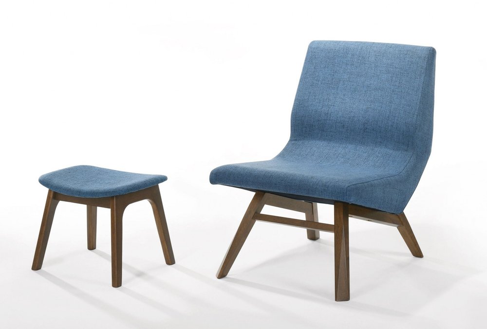 22" Blue And Brown Upholstered Lounge Chair With Ottoman HomeRoots