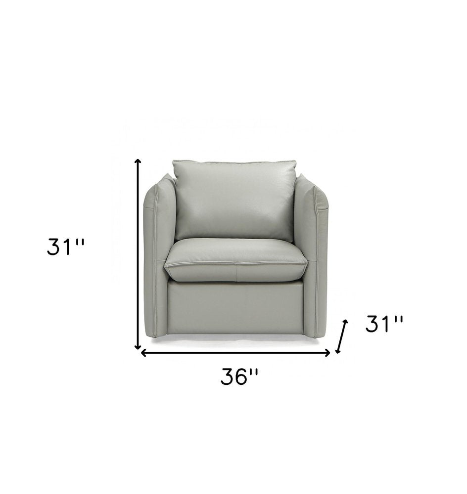 36" Gray And Silver Genuine Leather Swivel Lounge Chair HomeRoots
