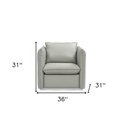36" Gray And Silver Genuine Leather Swivel Lounge Chair HomeRoots